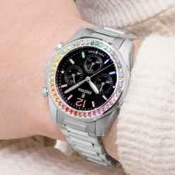 FESTINA Montre Boyfriend Noir cadran argenté fond noir bracelet acier argenté Outlet