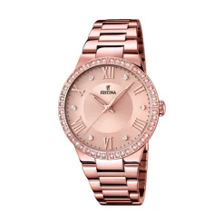 FESTINA Montre Boyfriend Rose cadran doré rose fond rose bracelet acier doré rose Outlet