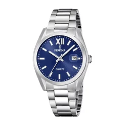 FESTINA Montre Classics Bleu cadran argenté fond bleu bracelet acier argenté Clearance