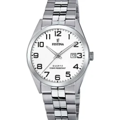 FESTINA Montre Classics Blanc cadran argenté fond blanc bracelet acier argenté