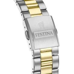 FESTINA Montre Classics Blanc cadran argenté fond blanc bracelet acier bicolore Outlet