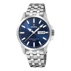 FESTINA Montre Classics Bleu cadran argenté fond bleu bracelet acier argenté Hot