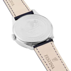 FESTINA Montre Classics Bleu cadran argenté fond bleu bracelet cuir bleu Clearance