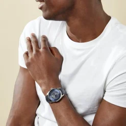 FESTINA Montre Classics Bleu cadran argenté fond bleu bracelet cuir bleu Clearance