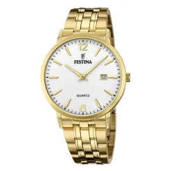 FESTINA Montre Classics Blanc cadran doré fond blanc bracelet acier doré