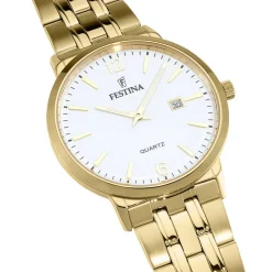 FESTINA Montre Classics Blanc cadran doré fond blanc bracelet acier doré