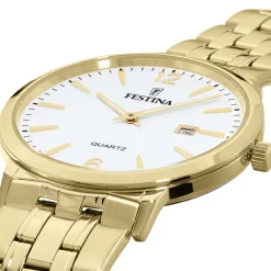 FESTINA Montre Classics Blanc cadran doré fond blanc bracelet acier doré