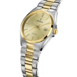 FESTINA Montre Classics Doré cadran argenté fond doré bracelet acier bicolore New