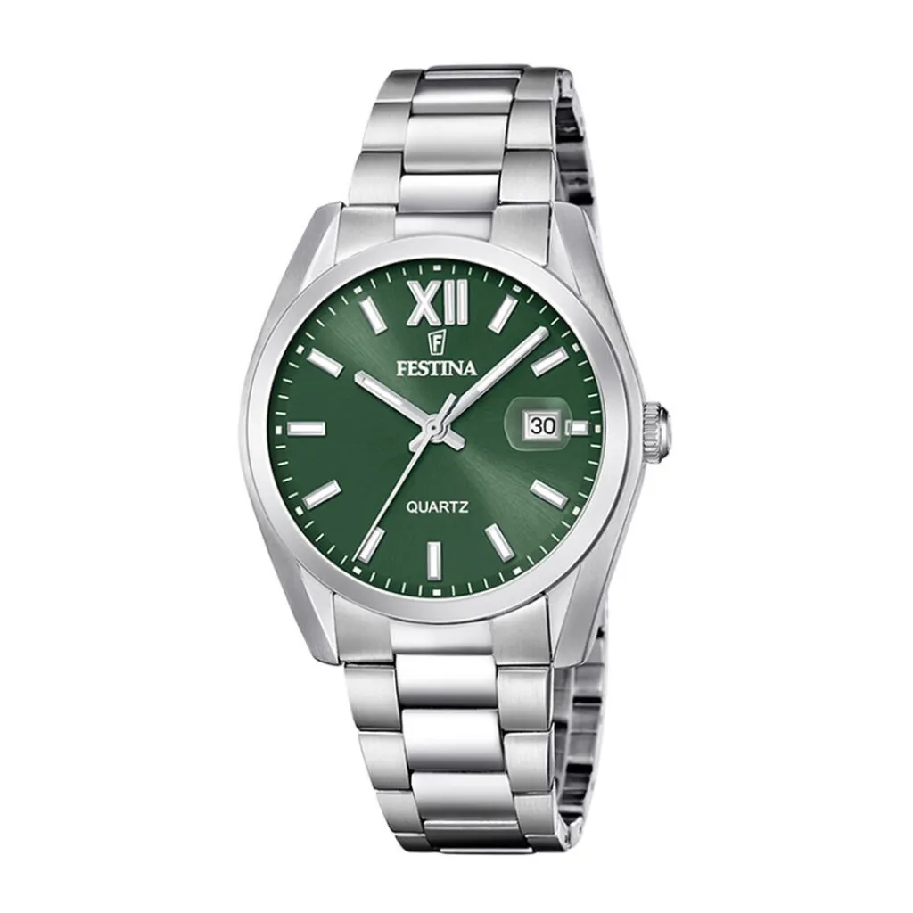 FESTINA Montre Classics Kaki cadran argenté fond kaki bracelet acier argenté Online