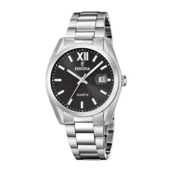 FESTINA Montre Classics Noir cadran argenté fond noir bracelet acier argenté Best