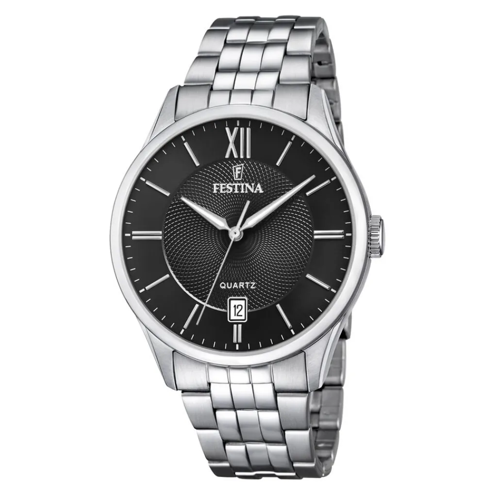 FESTINA Montre Classics Noir cadran argenté fond noir bracelet acier argenté Online