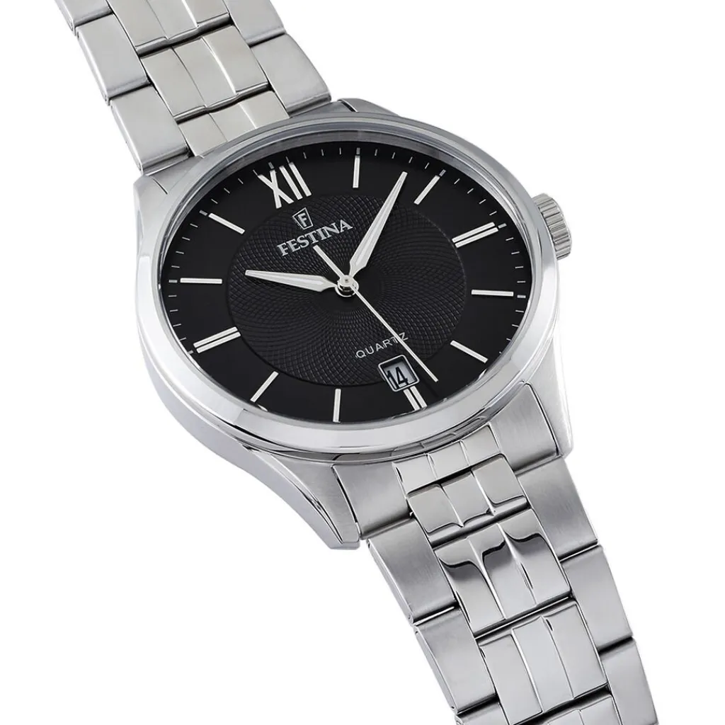 FESTINA Montre Classics Noir cadran argenté fond noir bracelet acier argenté Online