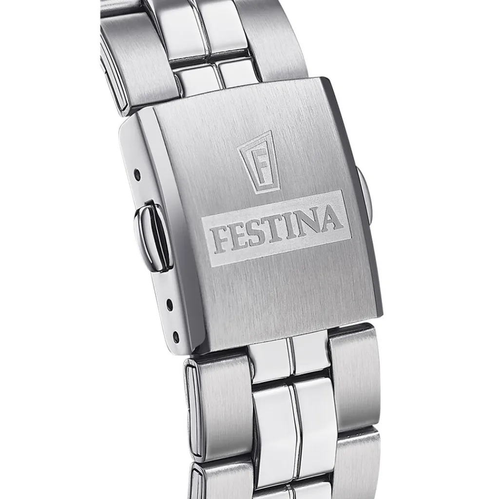 FESTINA Montre Classics Noir cadran argenté fond noir bracelet acier argenté New