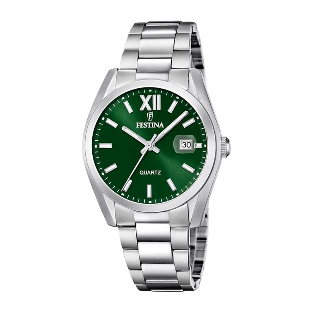 FESTINA Montre Classics Vert cadran argenté fond vert bracelet acier argenté Discount
