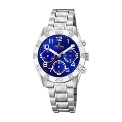 FESTINA Montre Junior Fond Bleu cadran gris fond bleu bracelet acier argenté Hot