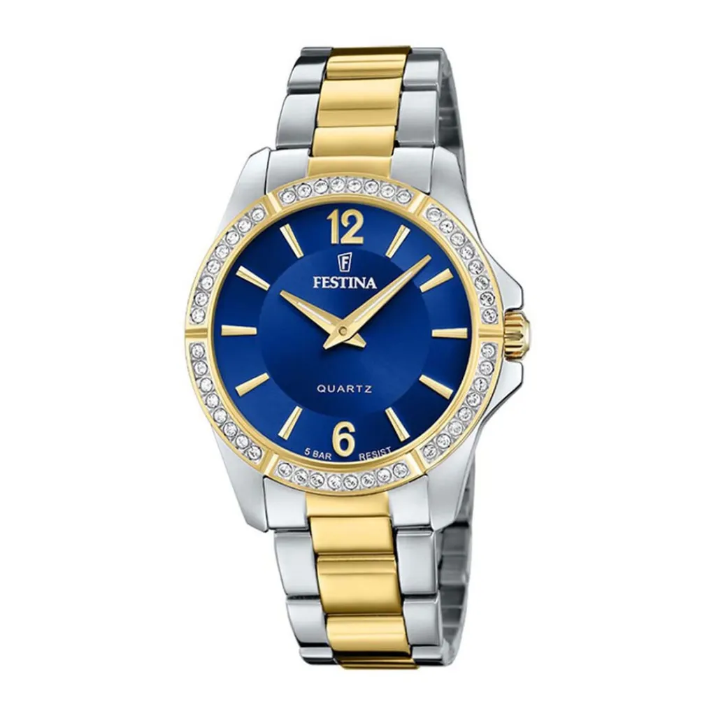 FESTINA Montre Mademoiselle Bleu cadran argenté fond bleu bracelet acier bicolore Online