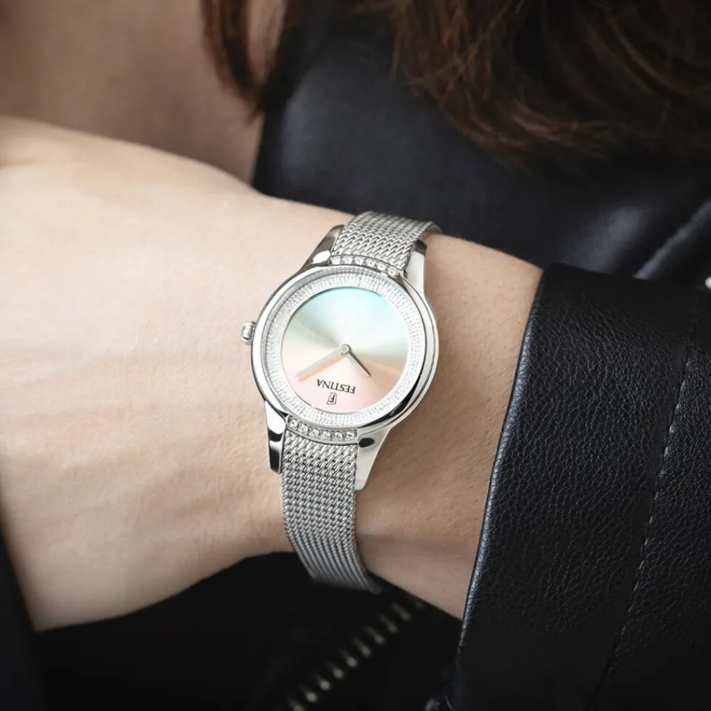 FESTINA Montre Mademoiselle Multicolore cadran argenté fond multicolore bracelet acier argenté Clearance