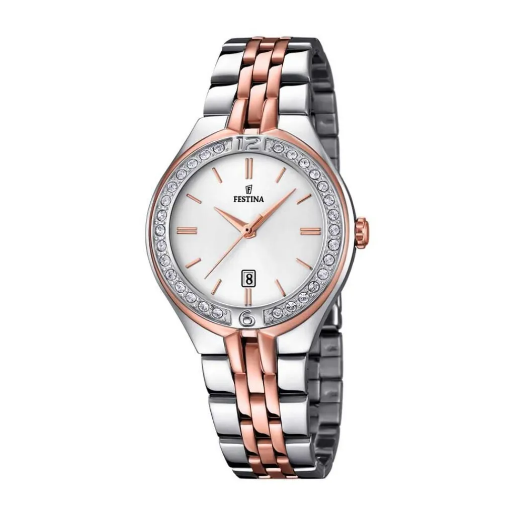 FESTINA Montre Mademoiselle Blanc cadran bicolore fond blanc bracelet acier argenté Sale