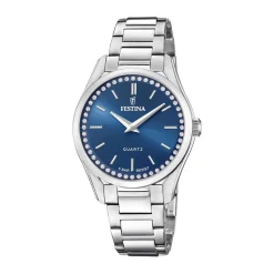 FESTINA Montre Mademoiselle Bleu cadran argenté fond bleu bracelet acier argenté Outlet