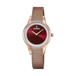 FESTINA Montre Mademoiselle Rouge cadran doré rose fond rouge bracelet acier doré rose Hot