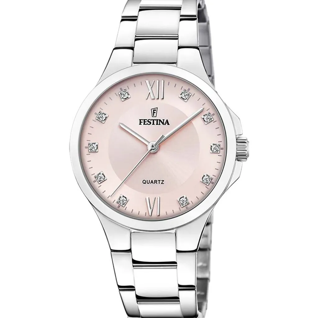 FESTINA Montre Mademoiselle Rose cadran argenté fond rose bracelet acier argenté Outlet