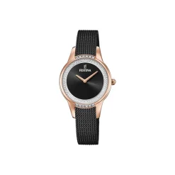 FESTINA Montre Mademoiselle Noir cadran doré rose fond noir bracelet acier noir Discount