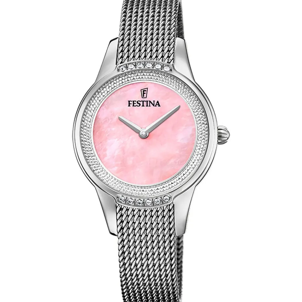 FESTINA Montre Mademoiselle Nacre Rose cadran argenté fond nacre rose bracelet acier argenté Clearance
