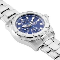 FESTINA Montre Multifonctions Bleu cadran argenté fond bleu bracelet acier argenté Discount