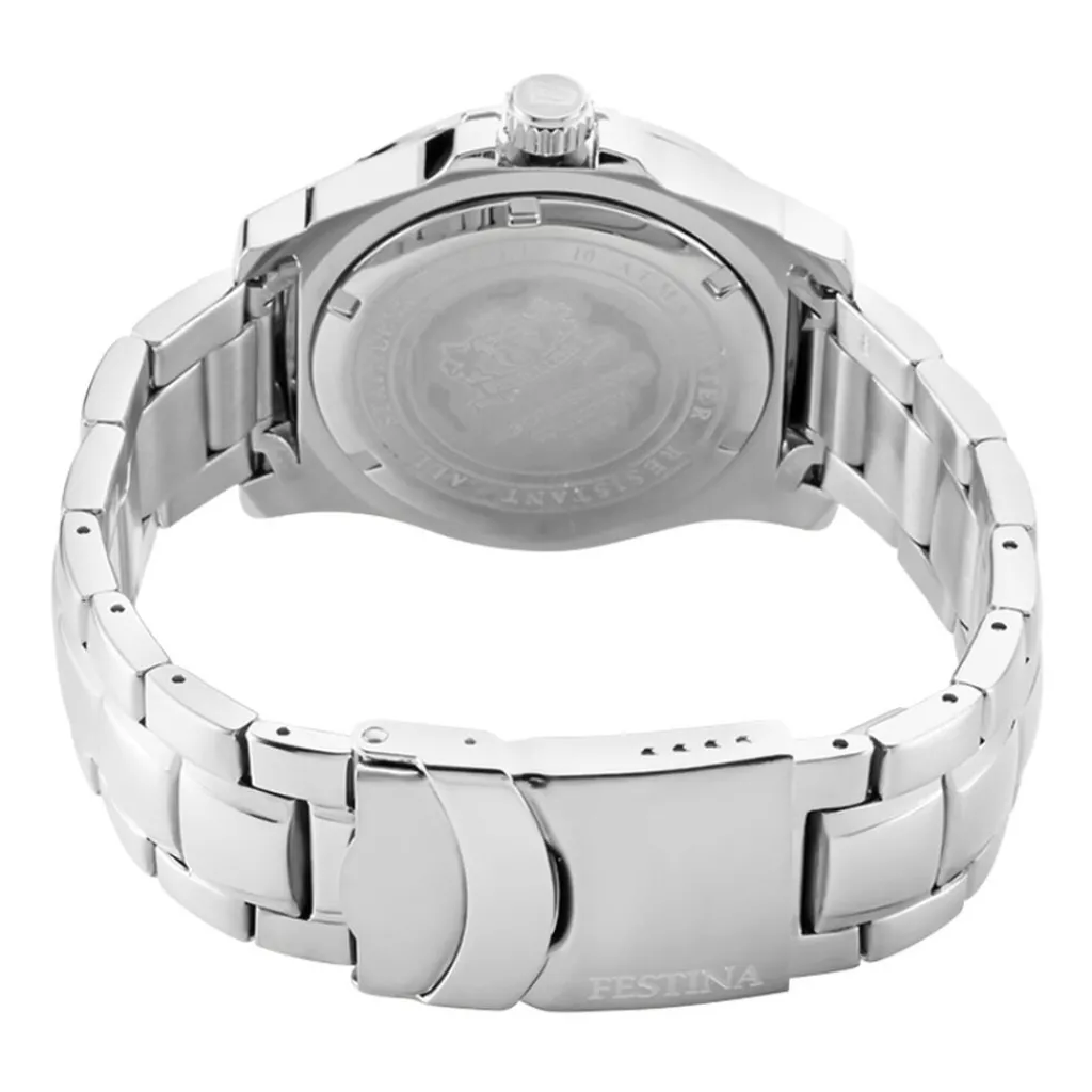 FESTINA Montre Multifonctions Bleu cadran argenté fond bleu bracelet acier argenté Discount
