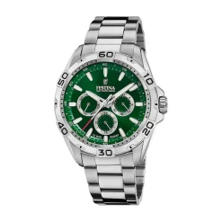 FESTINA Montre Multifonctions Vert cadran argenté fond vert bracelet acier argenté Best