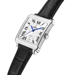 FESTINA Montre On The Square Blanc cadran argenté fond blanc bracelet cuir de vache noir New