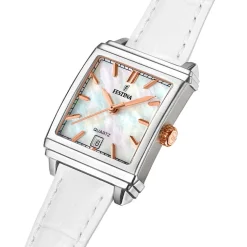FESTINA Montre On The Square Nacre Blanche cadran argenté fond nacre blanche bracelet cuir de vache blanc Sale