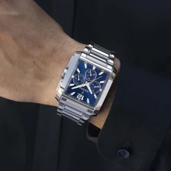 FESTINA Montre On The Square Chrono Bleu cadran argenté fond bleu bracelet acier argenté Best