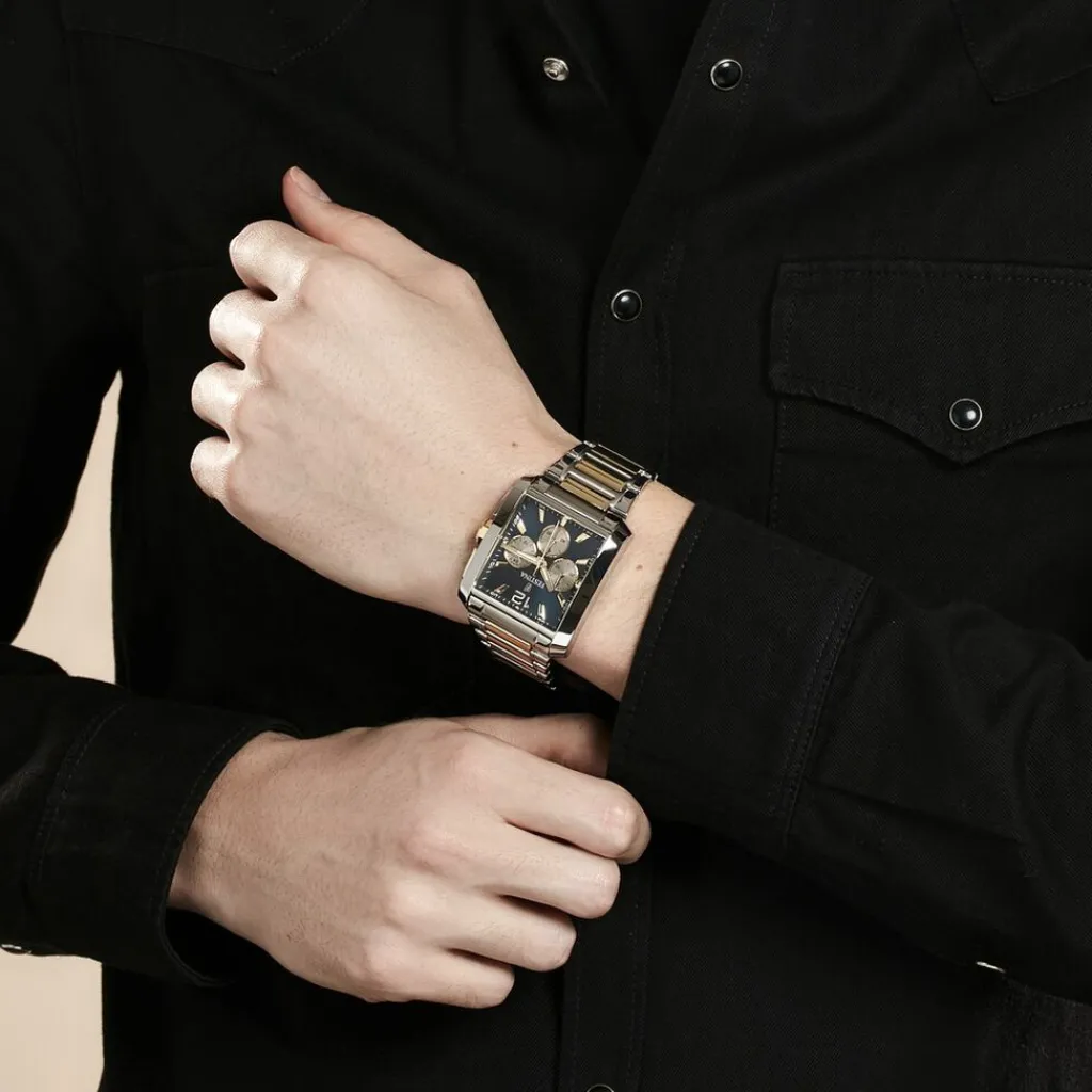 FESTINA Montre On The Square Chrono Bleu cadran argenté fond bleu bracelet acier bicolore Discount