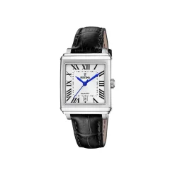 FESTINA Montre On The Square Blanc cadran argenté fond blanc bracelet cuir de vache noir Sale