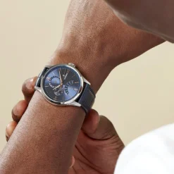 FESTINA Montre Retro Bleu cadran argenté fond bleu bracelet cuir bleu Hot