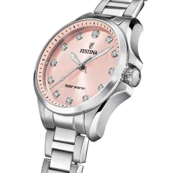 FESTINA Montre Solar Energy Rose cadran argenté fond rose bracelet acier argenté