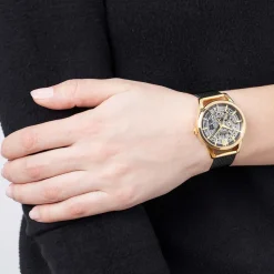 FESTINA Montre Squelette cadran doré fond doré bracelet acier noir New