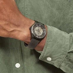 FESTINA Montre Squelette Blanc cadran noir fond noir bracelet acier noir Outlet