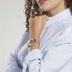 FESTINA Montre Squelette Blanc cadran doré rose fond blanc bracelet acier doré rose Clearance