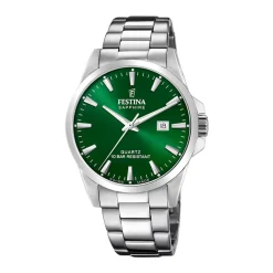 FESTINA SWISS MADE Montre 41 Vert cadran argenté fond vert bracelet acier argenté Online