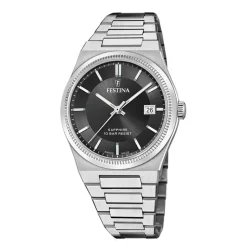 FESTINA SWISS MADE Montre 40 Noir cadran argenté fond noir bracelet acier argenté Online