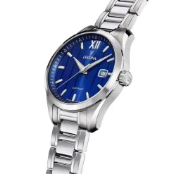 FESTINA SWISS MADE Montre 37,5 Bleu London cadran argenté fond bleu london bracelet acier argenté Hot