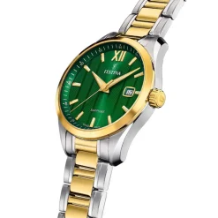 FESTINA SWISS MADE Montre 37,5 Vert cadran bicolore doré / blanc fond vert bracelet acier bicolore Hot