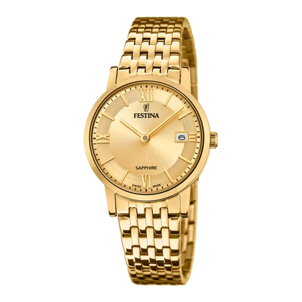 FESTINA SWISS MADE Montre 29 Champagne cadran doré fond champagne bracelet acier doré Discount