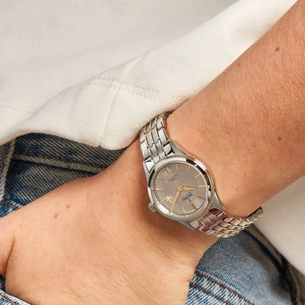 FESTINA SWISS MADE Montre 29 Gris cadran argenté fond gris bracelet acier argenté New