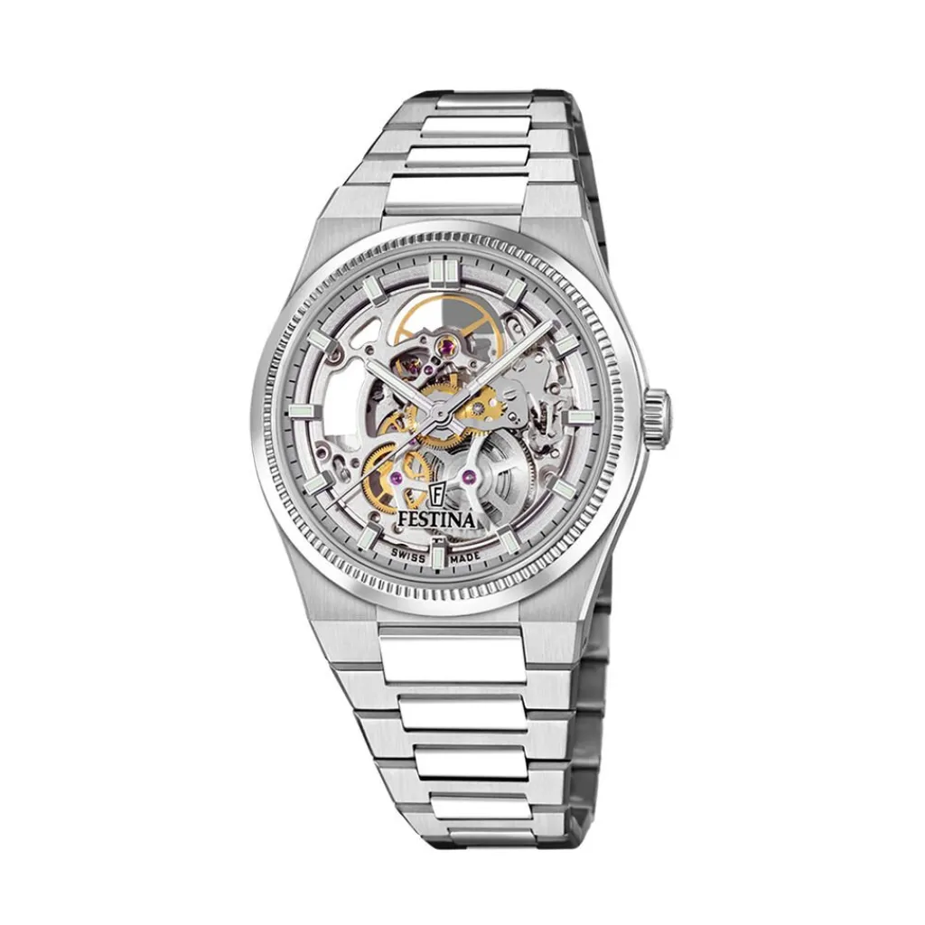 FESTINA SWISS MADE Montre Automatic Squelette 40 Argenté Hot