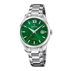 FESTINA SWISS MADE Montre 37,5 Vert cadran argenté fond vert bracelet acier argenté Best
