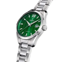 FESTINA SWISS MADE Montre 37,5 Vert cadran argenté fond vert bracelet acier argenté Best