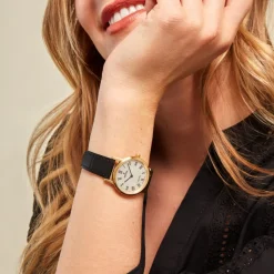 FESTINA SWISS MADE Montre 29 Argenté cadran doré fond argenté bracelet cuir noir Outlet